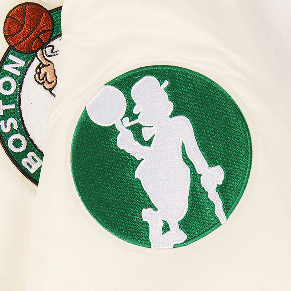 NBA BOSTON CELTICS RETRO CLASSIC WOMEN'S RIB SATIN JACKET (EGGSHELL/ KELLY GREEN)