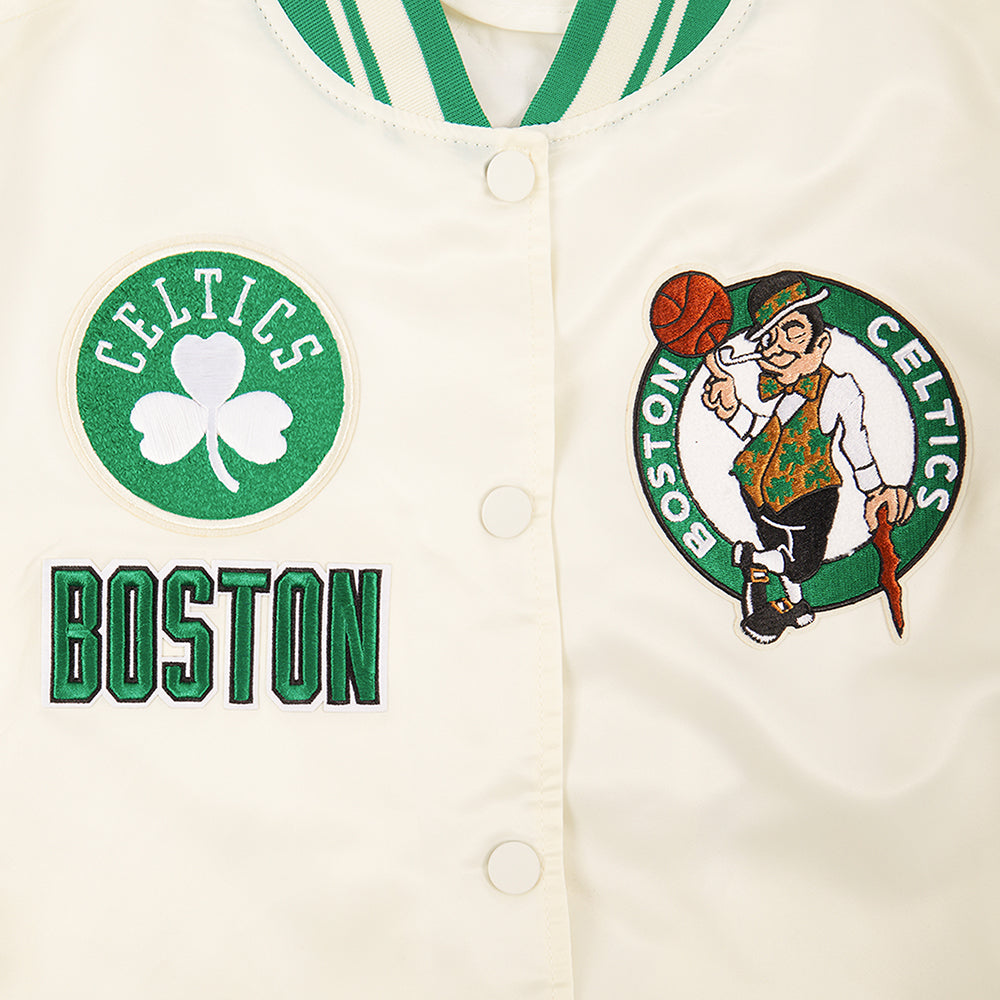NBA BOSTON CELTICS RETRO CLASSIC WOMEN'S RIB SATIN JACKET (EGGSHELL/ KELLY GREEN)