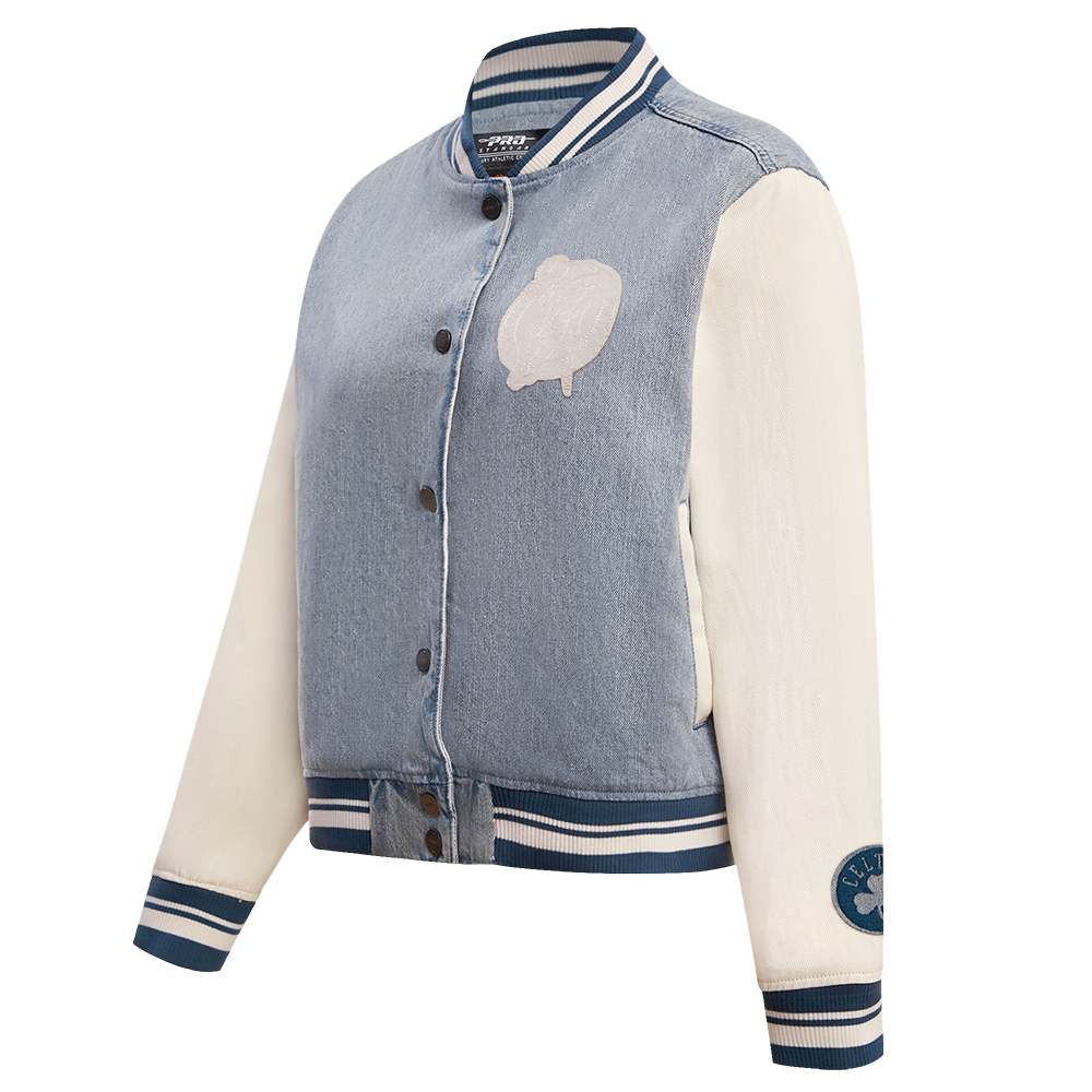 NBA BOSTON CELTICS VARSITY BLUES BLOUSON COLLÉGIAL EN DENIM POUR FEMME (DENIM/LIN)