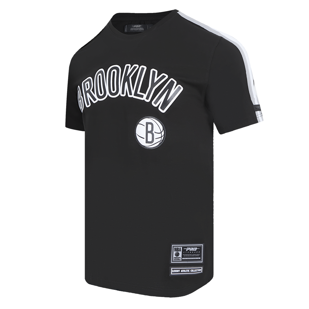 NBA BROOKLYN NETS CLASSIC MESH MEN'S SINGLE JERSEY STRIPED TEE (BLACK/GRAY)