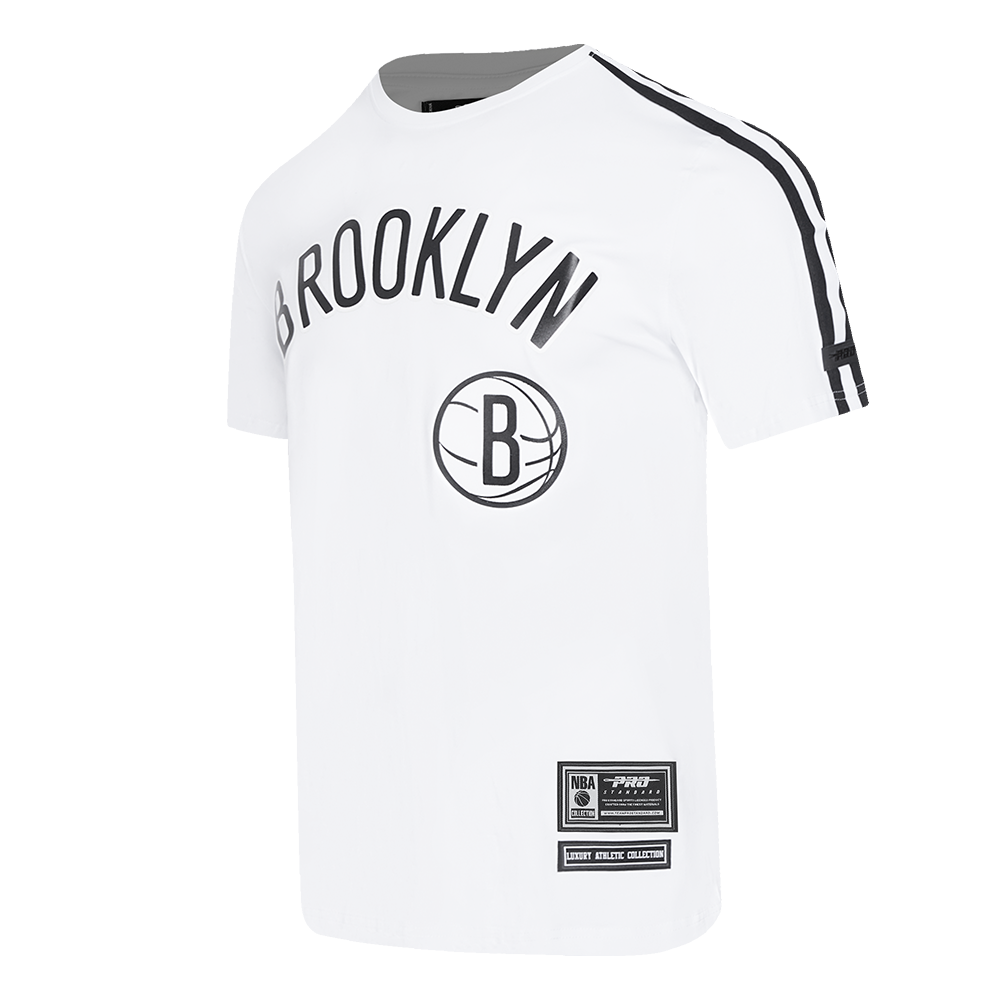 NBA BROOKLYN NETS CLASSIC MESH STRIPED MEN'S TEE (WHITE/BLACK)
