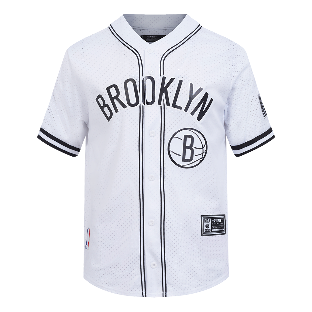 NBA BROOKLYN NETS CLASSIC MEN'S MESH BUTTON DOWN SHIRT (WHITE/BLACK/WHITE)