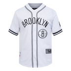 NBA BROOKLYN NETS CLASSIC MEN'S MESH BUTTON DOWN SHIRT (WHITE/BLACK/WHITE)