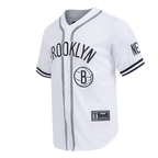 NBA BROOKLYN NETS CLASSIC MEN'S MESH BUTTON DOWN SHIRT (WHITE/BLACK/WHITE)