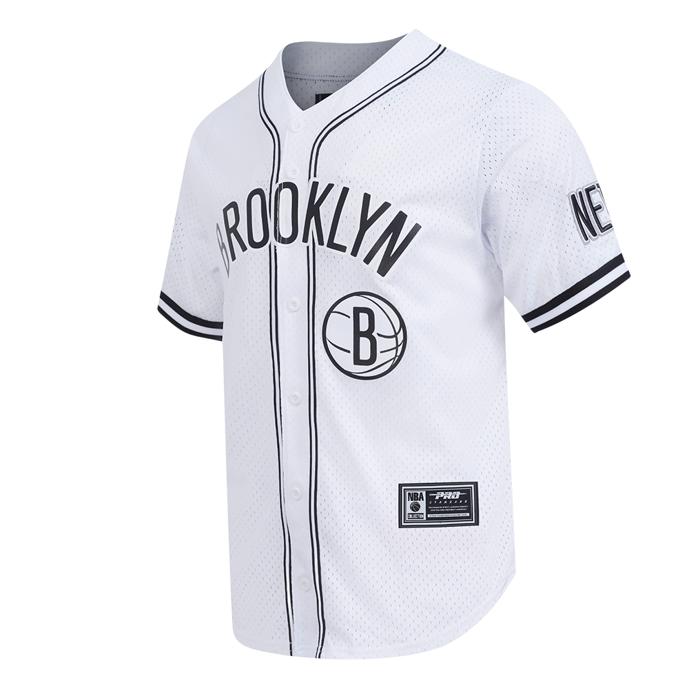 NBA BROOKLYN NETS CLASSIC MEN'S MESH BUTTON DOWN SHIRT (WHITE/BLACK/WHITE)