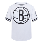 NBA BROOKLYN NETS CLASSIC MEN'S MESH BUTTON DOWN SHIRT (WHITE/BLACK/WHITE)