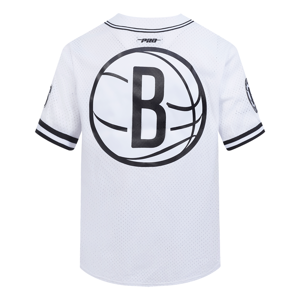 NBA BROOKLYN NETS CLASSIC MEN'S MESH BUTTON DOWN SHIRT (WHITE/BLACK/WHITE)