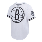 NBA BROOKLYN NETS CLASSIC MEN'S MESH BUTTON DOWN SHIRT (WHITE/BLACK/WHITE)