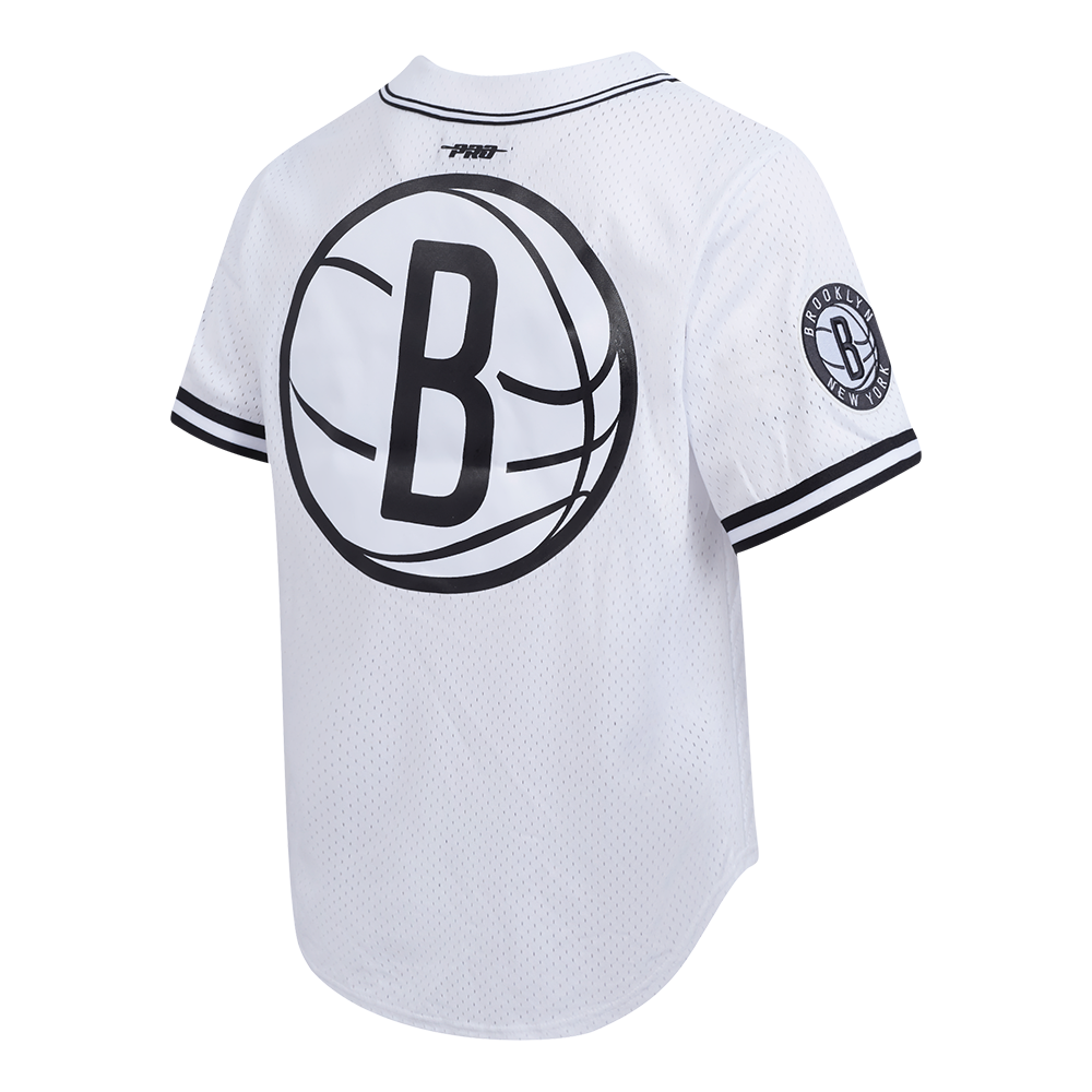 NBA BROOKLYN NETS CLASSIC MEN'S MESH BUTTON DOWN SHIRT (WHITE/BLACK/WHITE)