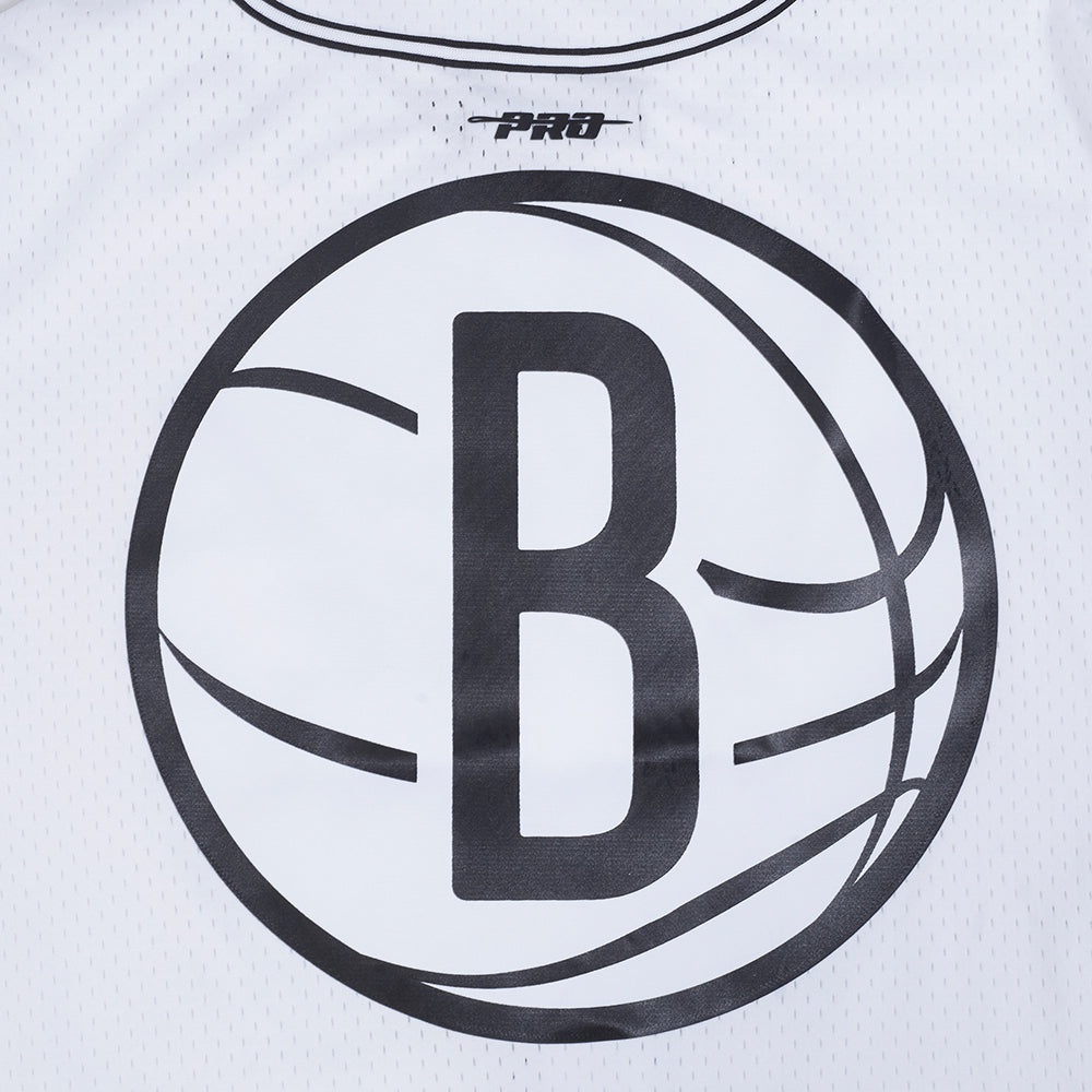 NBA BROOKLYN NETS CLASSIC MEN'S MESH BUTTON DOWN SHIRT (WHITE/BLACK/WHITE)