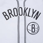 NBA BROOKLYN NETS CLASSIC MEN'S MESH BUTTON DOWN SHIRT (WHITE/BLACK/WHITE)