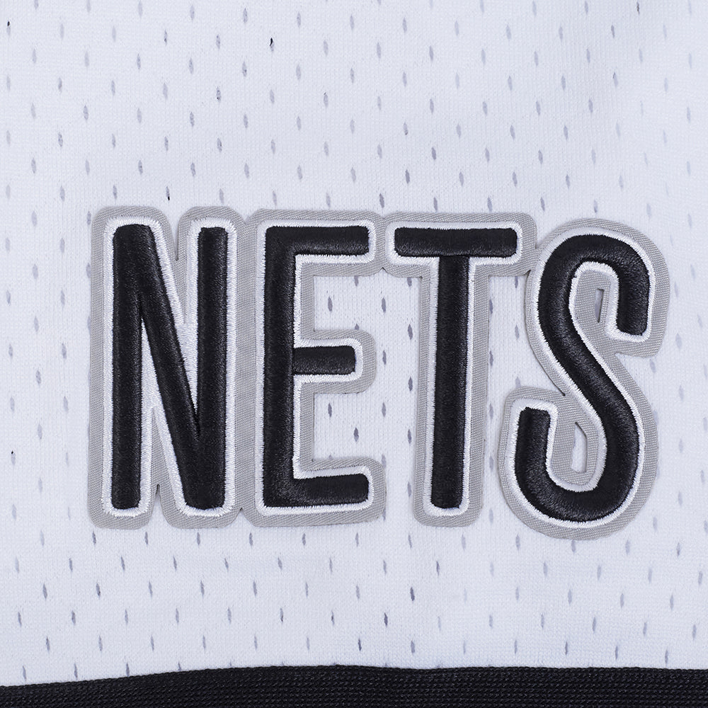 NBA BROOKLYN NETS CLASSIC MEN'S MESH BUTTON DOWN SHIRT (WHITE/BLACK/WHITE)