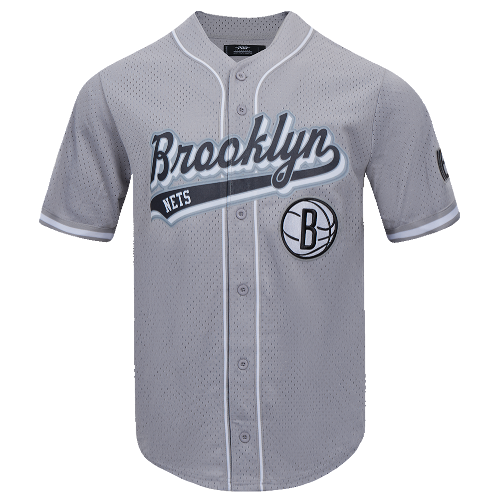NBA BROOKLYN NETS SCRIPT TAIL CHEMISE BOUTONNÉE EN FILET POUR HOMME (GRIS)