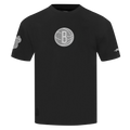 NBA BROOKLYN NETS REVERSE FRENCH TERRY MEN'S COTTON JERSEY DROP SHOULDER TEE (BLACK)