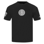 NBA BROOKLYN NETS REVERSE FRENCH TERRY MEN'S COTTON JERSEY DROP SHOULDER TEE (BLACK)