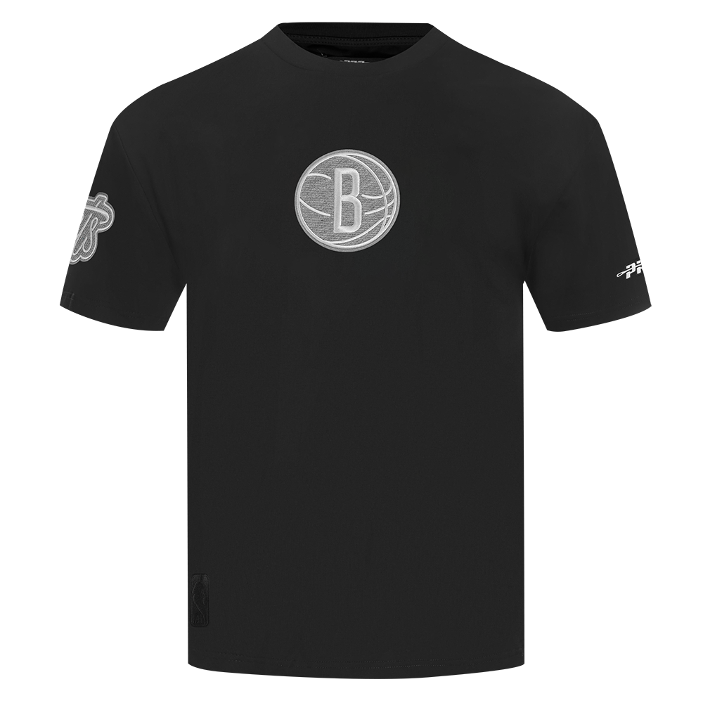 NBA BROOKLYN NETS REVERSE FRENCH TERRY MEN'S COTTON JERSEY DROP SHOULDER TEE (BLACK)