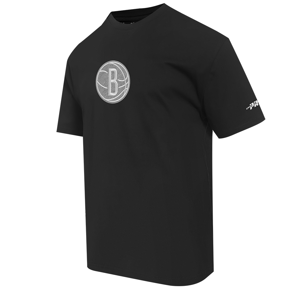 NBA BROOKLYN NETS REVERSE FRENCH TERRY MEN'S COTTON JERSEY DROP SHOULDER TEE (BLACK)