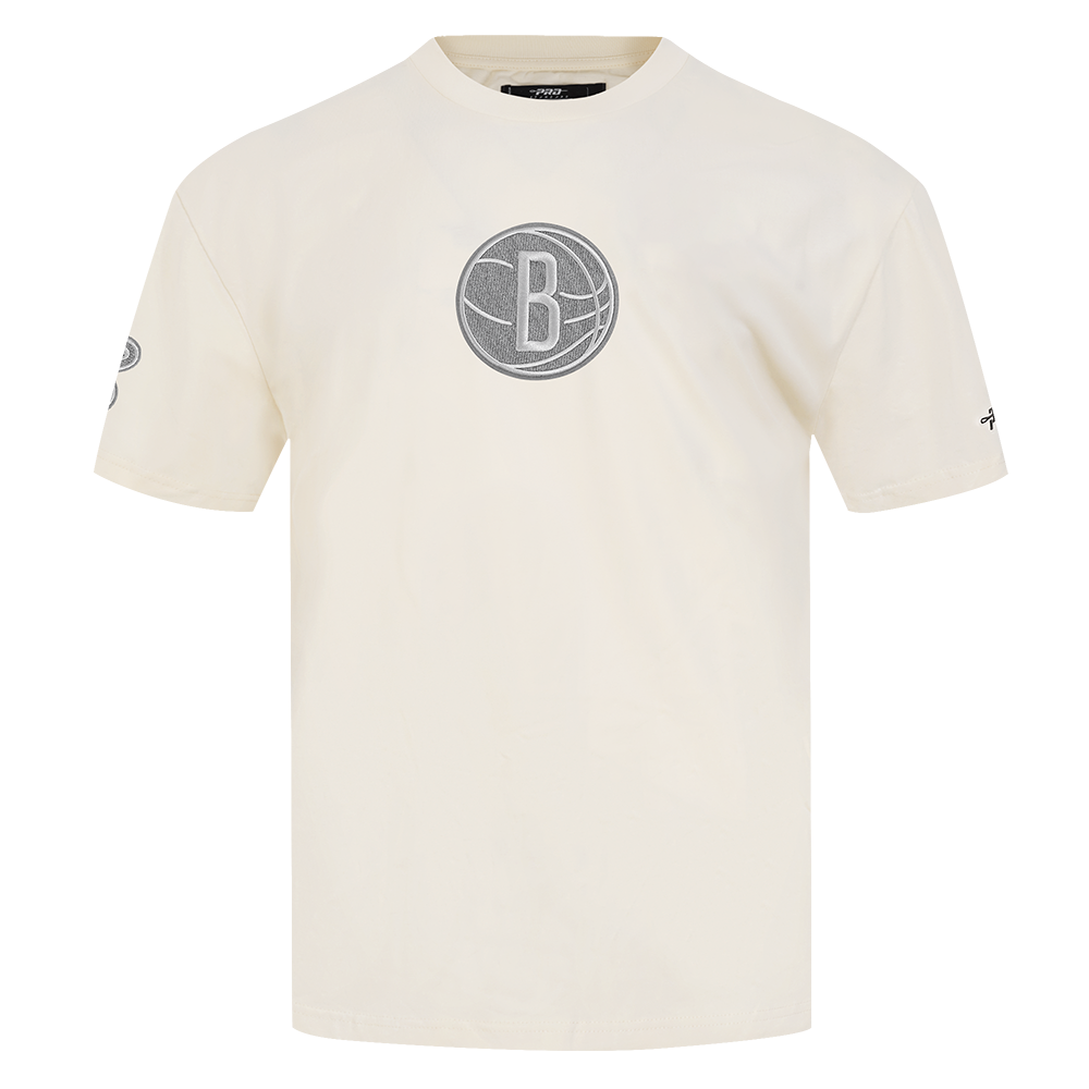 NBA BROOKLYN NETS REVERSE FRENCH TERRY MEN'S COTTON JERSEY DROP SHOULDER TEE (EGGSHELL)