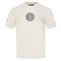NBA BROOKLYN NETS REVERSE FRENCH TERRY MEN'S COTTON JERSEY DROP SHOULDER TEE (EGGSHELL)