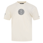 NBA BROOKLYN NETS REVERSE FRENCH TERRY MEN'S COTTON JERSEY DROP SHOULDER TEE (EGGSHELL)