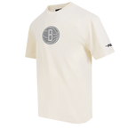 NBA BROOKLYN NETS REVERSE FRENCH TERRY MEN'S COTTON JERSEY DROP SHOULDER TEE (EGGSHELL)