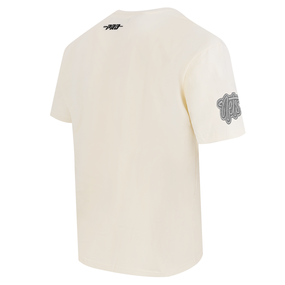 NBA BROOKLYN NETS REVERSE FRENCH TERRY MEN'S COTTON JERSEY DROP SHOULDER TEE (EGGSHELL)