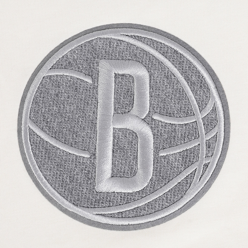 NBA BROOKLYN NETS REVERSE FRENCH TERRY MEN'S COTTON JERSEY DROP SHOULDER TEE (EGGSHELL)