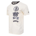 NBA BROOKLYN NETS RETRO CASCADE MEN'S RINGER TEE (EGGSHELL/ BLACK)