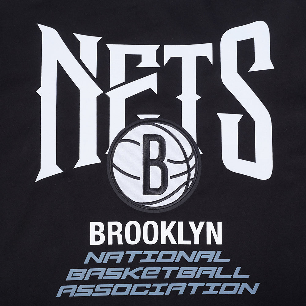 NBA BROOKLYN NETS CITY TOUR 2.0 MEN'S COTTON JERSEY DROP SHOULDER TEE (BLACK)