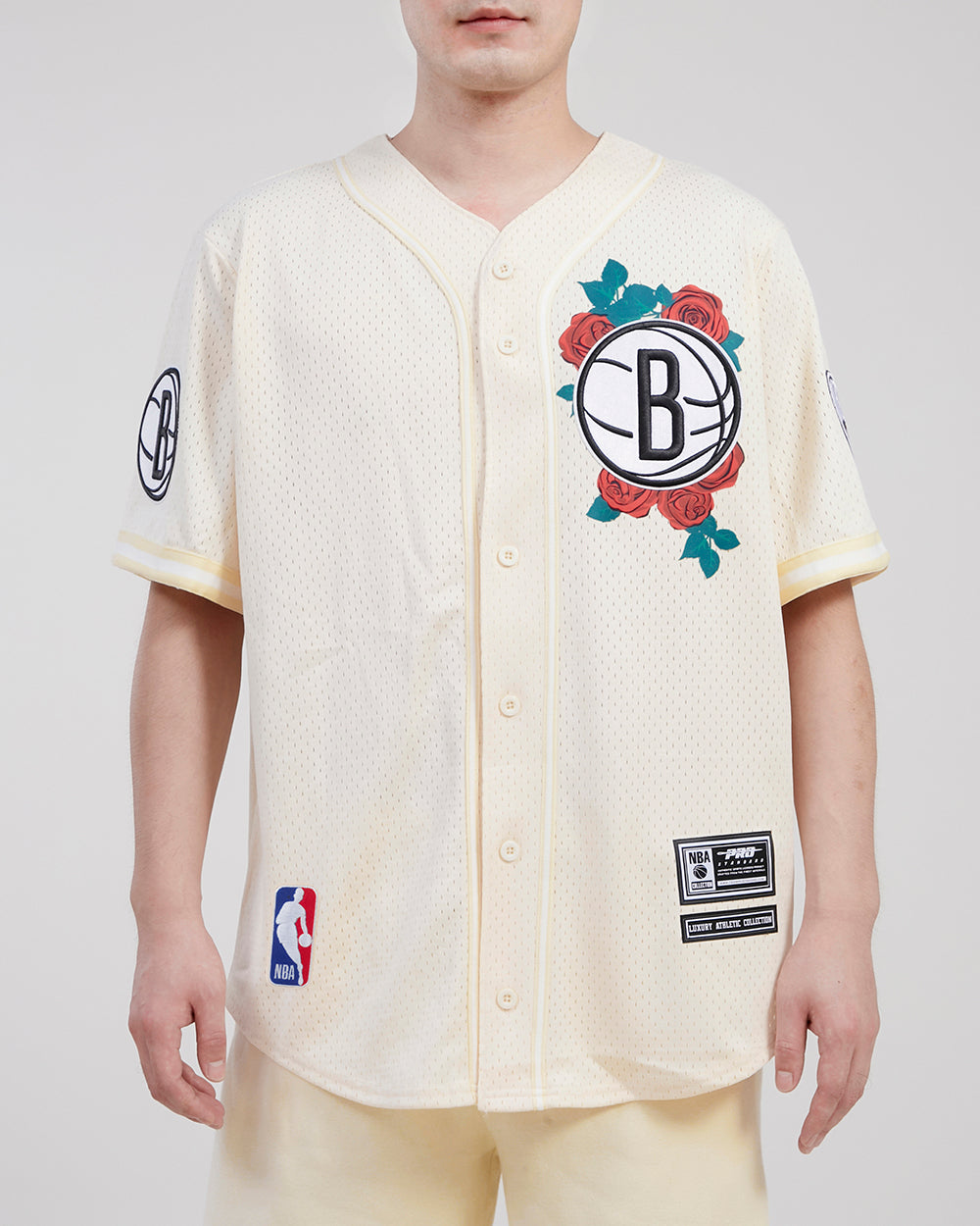 NBA BROOKLYN NETS ROSES CHANDAIL BOUTONNÉ EN FILET POUR HOMME (COQUILLE D'ŒUF)