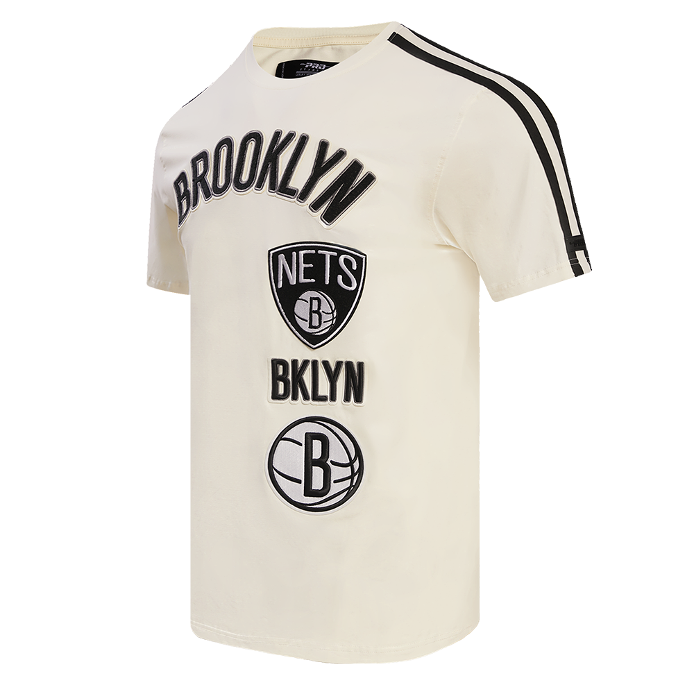 NBA BROOKLYN NETS RETRO CLASSIC MEN'S STRIPED TEE (EGGSHELL/ BLACK)