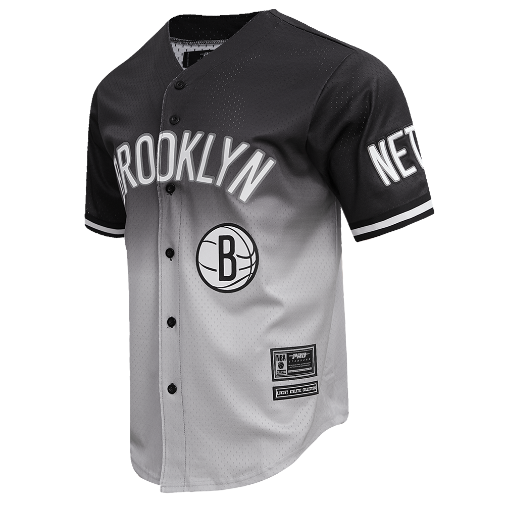 NBA BROOKLYN NETS TEAM MEN'S MESH BUTTON DOWN SHIRT (BLACK/GRAY)