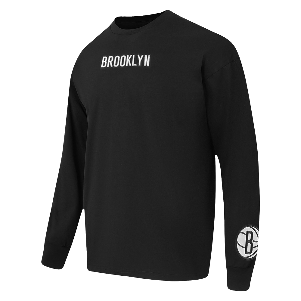 NBA BROOKLYN NETS WINGSPAN T-SHIRT À MANCHES LONGUES ET À ÉPAULES TOMBANTES POUR HOMME (NOIR)