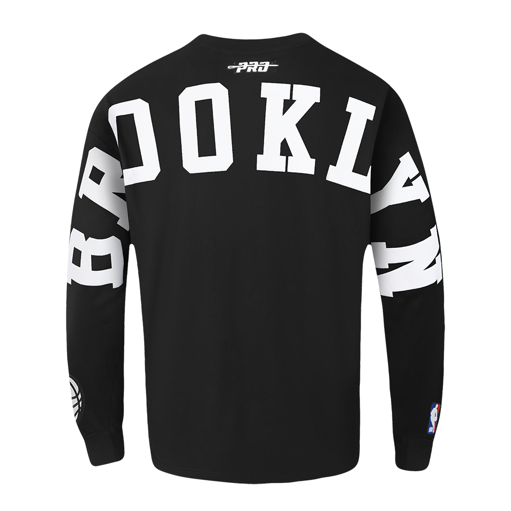 NBA BROOKLYN NETS WINGSPAN MEN'S DROP SHOULDER LONG SLEEVE TEE (BLACK)