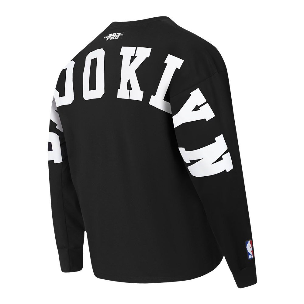 NBA BROOKLYN NETS WINGSPAN T-SHIRT À MANCHES LONGUES ET À ÉPAULES TOMBANTES POUR HOMME (NOIR)