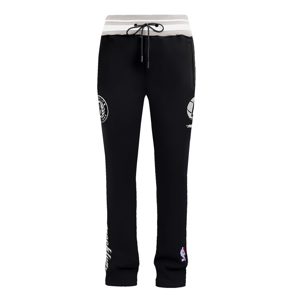 NBA BROOKLYN NETS SCRIPT TAIL MEN'S RIB FLEECE SWEATPANT (BLACK/GRAY)