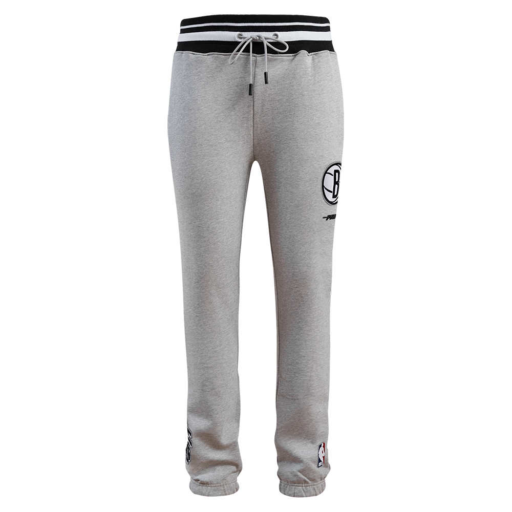 NBA BROOKLYN NETS SCRIPT TAIL MEN'S RIB FLEECE SWEATPANT (HEATHER GRAY/BLACK)