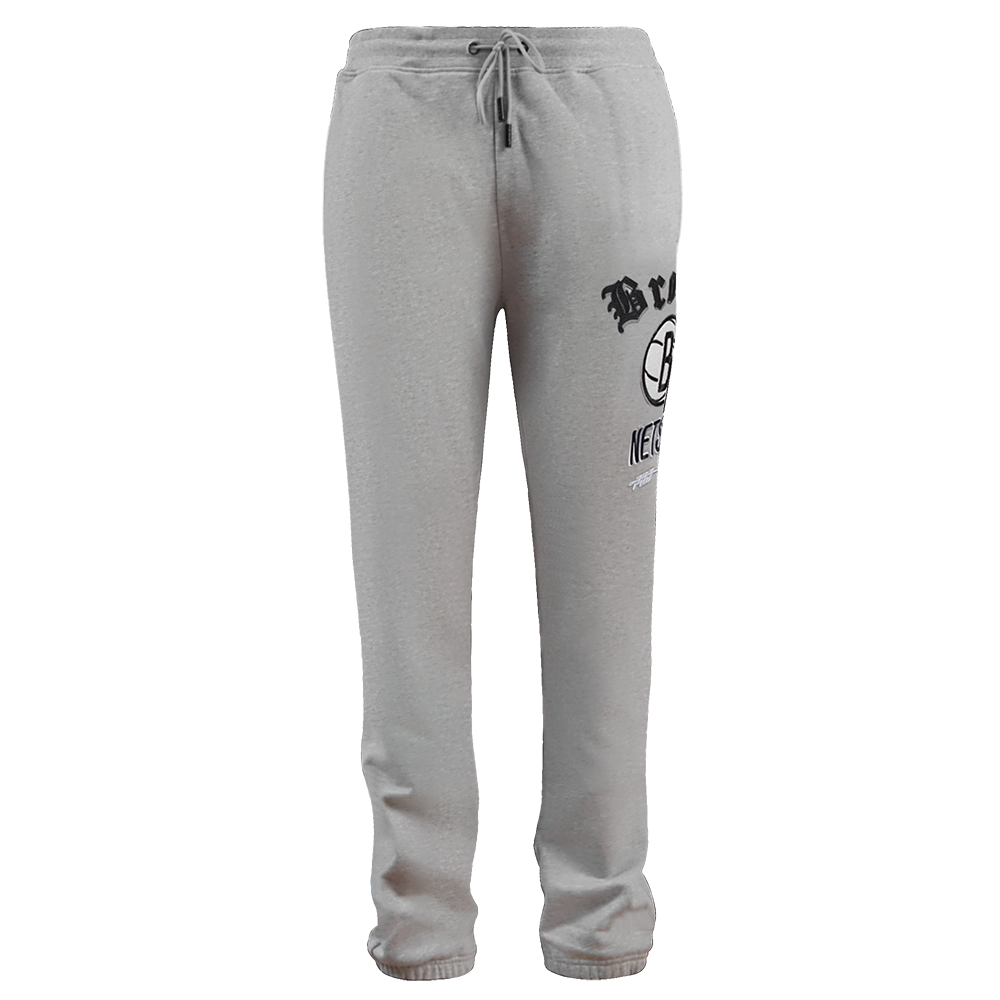 NBA BROOKLYN NETS OLD ENGLISH MEN'S SWEATPANT (HEATHER GREY)