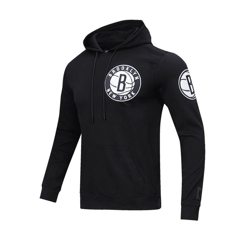 NBA BROOKLYN NETS CLASSIC CHENILLE MEN'S PULLOVER HOODIE (BLACK)