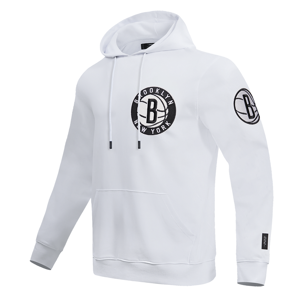 NBA BROOKLYN NETS CLASSIC CHENILLE MEN'S PULLOVER HOODIE (WHITE)