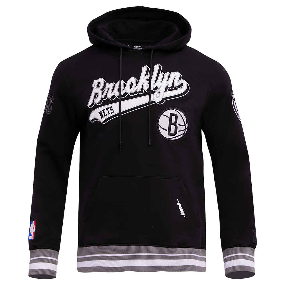 NBA BROOKLYN NETS SCRIPT TAIL CHANDAIL À CAPUCHON EN MOLLETON CÔTELÉ POUR HOMME (NOIR/GRIS)