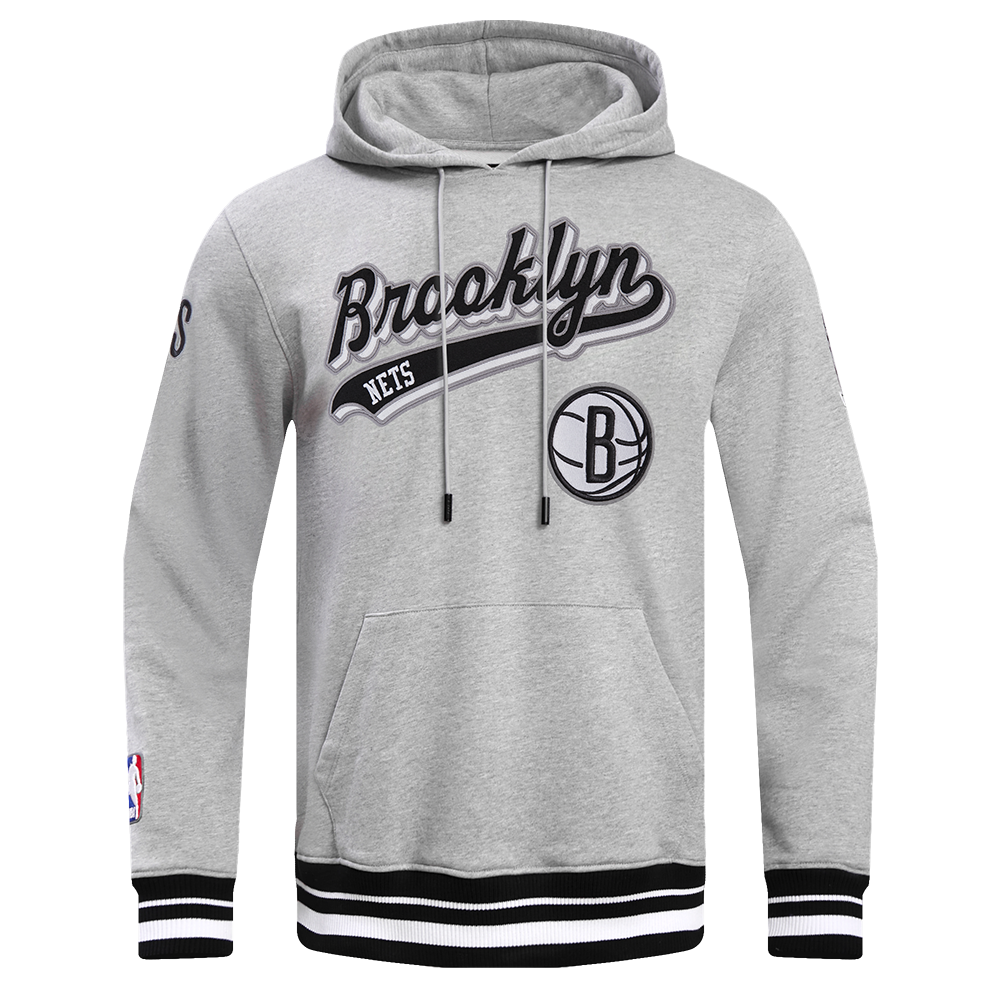 NBA BROOKLYN NETS SCRIPT TAIL CHANDAIL À CAPUCHON EN MOLLETON CÔTELÉ POUR HOMME (GRIS CHINÉ/NOIR)