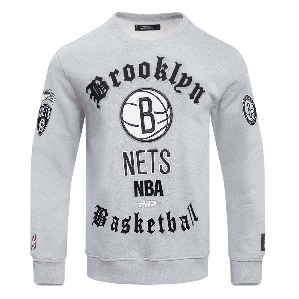 NBA BROOKLYN NETS OLD ENGLISH CHANDAIL À COL ROND POUR HOMME (GRIS CHINÉ)