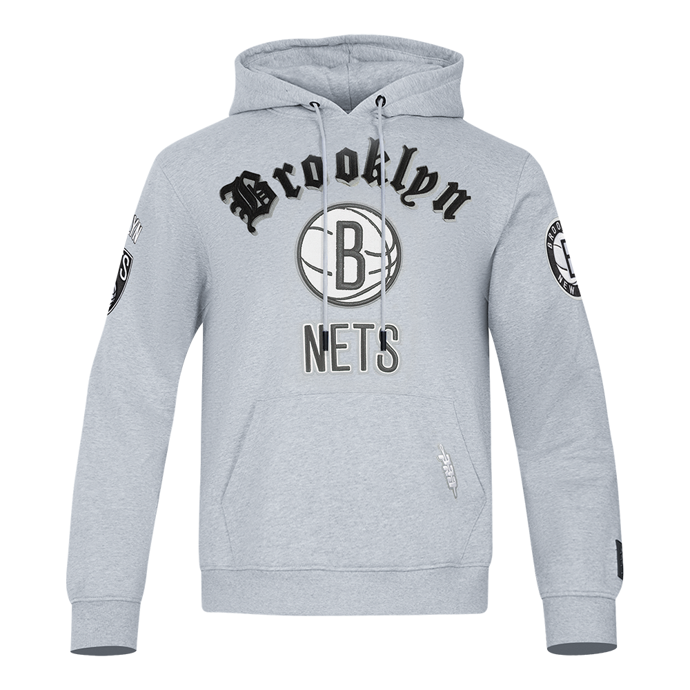 NBA BROOKLYN NETS OLD ENGLISH CHANDAIL À CAPUCHON À LOGO POUR HOMME (GRIS CHINÉ)