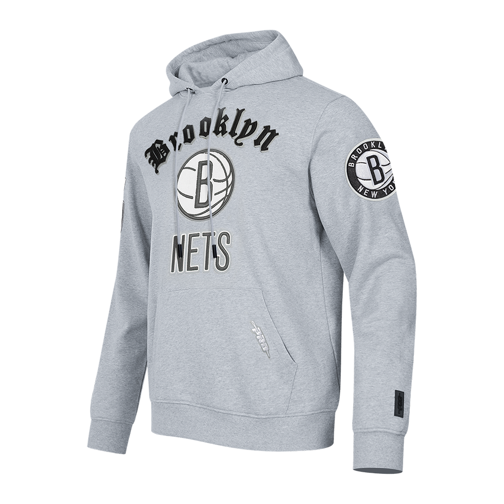 NBA BROOKLYN NETS OLD ENGLISH CHANDAIL À CAPUCHON À LOGO POUR HOMME (GRIS CHINÉ)
