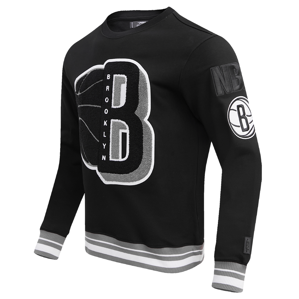 NBA BROOKLYN NETS MASHUP MEN'S RIB CREWNECK (BLACK/GRAY)