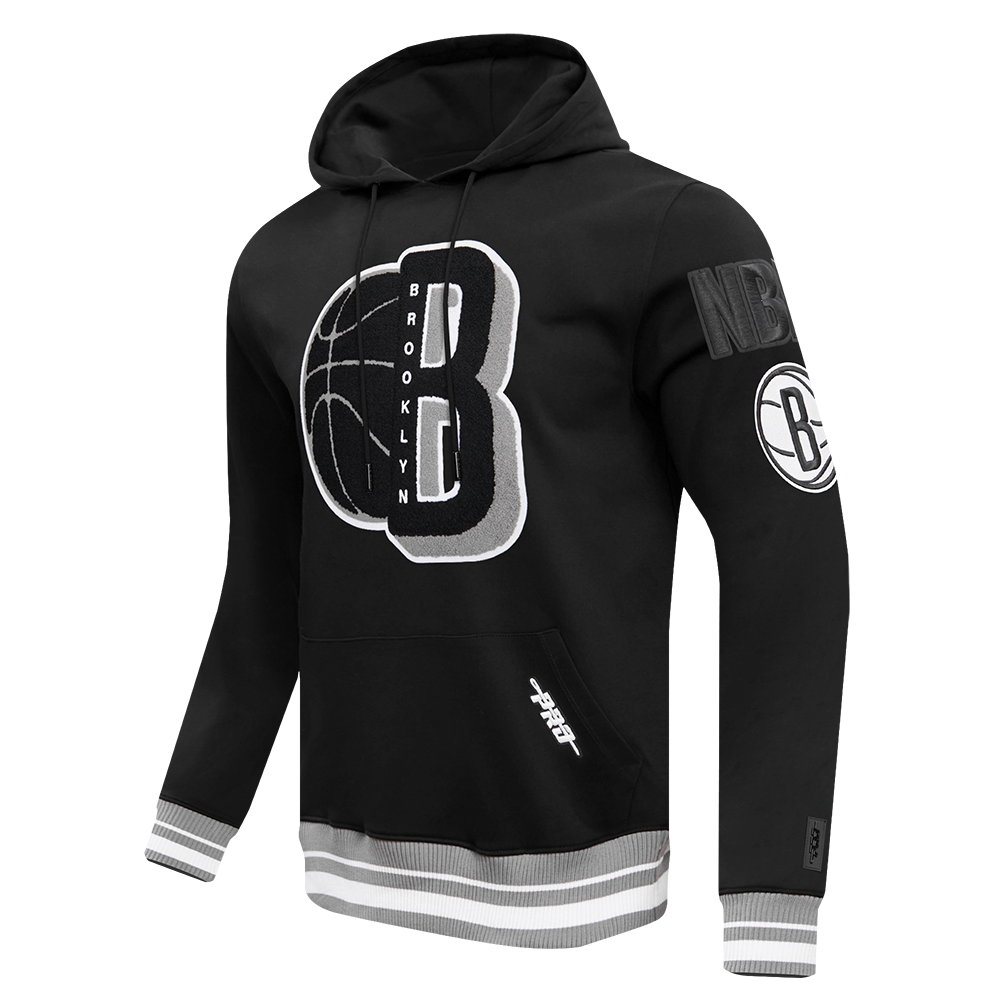 NBA BROOKLYN NETS MASHUP MEN'S RIB PULLOVER HOODIE (BLACK/GRAY)