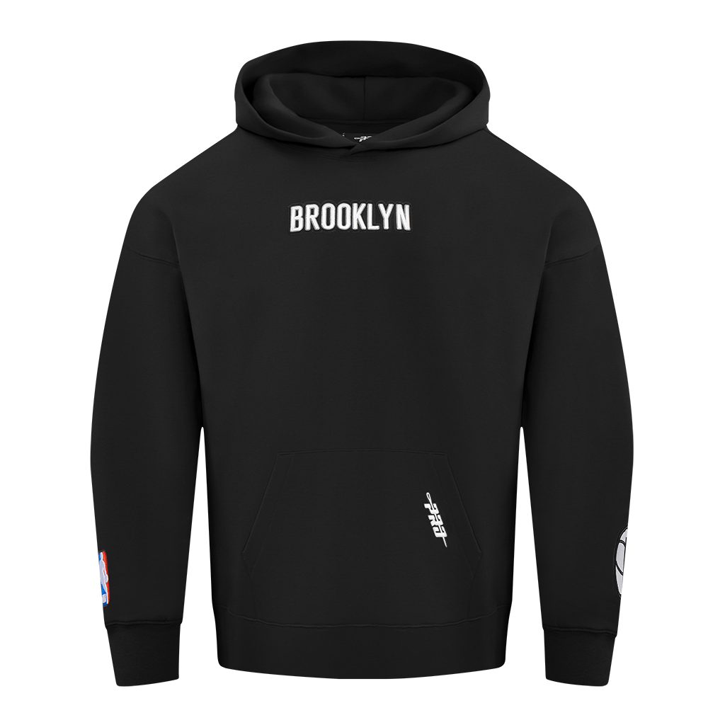 NBA BROOKLYN NETS WINGSPAN MEN'S DROP SHOULDER FLEECE PULLOVER HOODIE (BLACK)