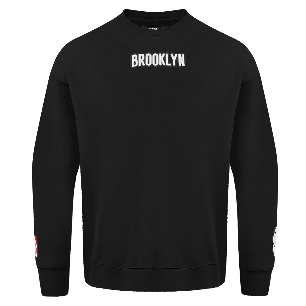 NBA BROOKLYN NETS WINGSPAN MEN'S DROP SHOULDER FLEECE CREWNECK (BLACK)
