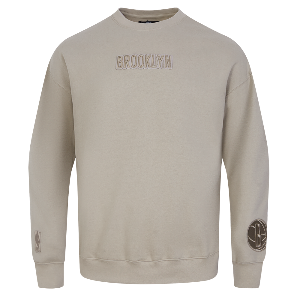 NBA BROOKLYN NETS WINGSPAN MEN'S DROP SHOULDER FLEECE CREWNECK (TAUPE)